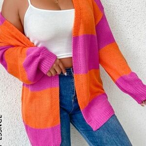 Plus size, orange and pink cardigan